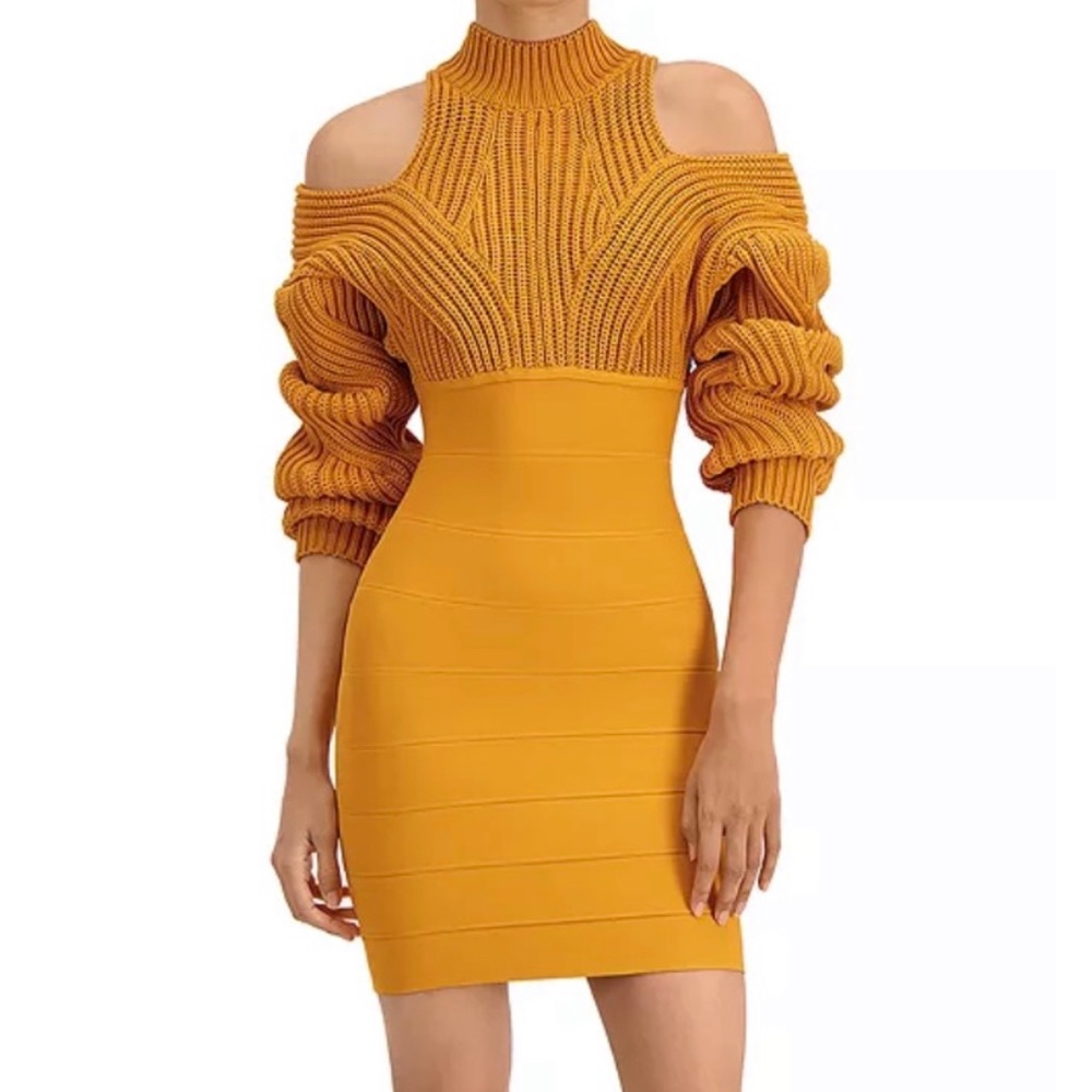 marigold Herve ledger  Cold shoulder mini sweater dress